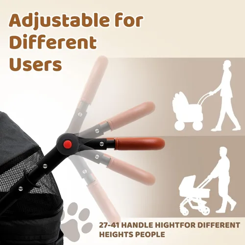 Miniatura 5 de Cochecito de perro para mascotas pequeñas, transportador de 4 ruedas todo terreno para gatos y perros con ruedas delanteras de 360°, mango ajustable