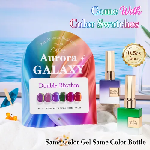 Miniatura 3 de Double Rhythm - Juego de esmalte de uñas de gel ojo de gato de 6 unidades, mismo color, misma botella, 14.8 ml, brillo con glitter, con imán