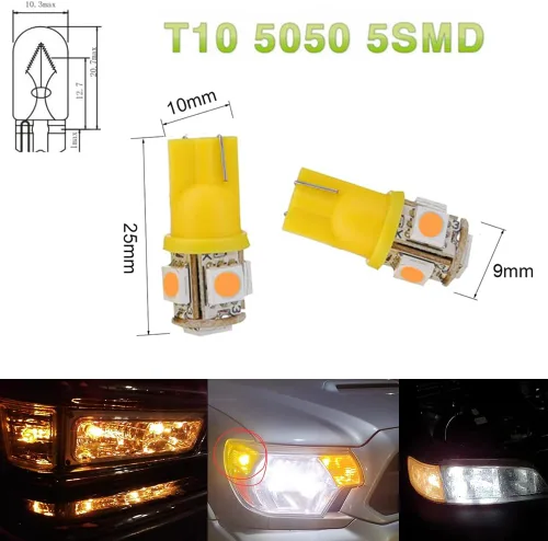 Miniatura 6 de Paquete de 12 focos LED ámbar de repuesto, stock # 194 T10 168 2825 W5W 175 158, foco LED 5050 5 SMD, luz de 12 voltios para interior de automóvil