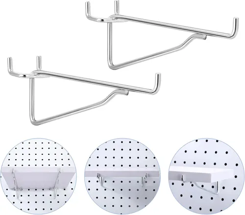 Miniatura 3 de Hotop Juego de soportes de metal para estantes de tablero de clavijas de 1/8, 3/16, organizador de tablero, accesorios, estantes y cestas, soportes