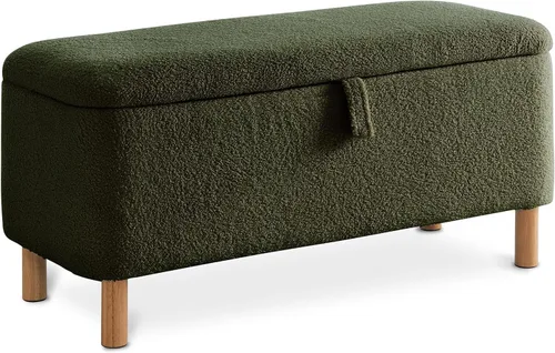 Banco otomano de almacenamiento Boucle para dormitorio al pie de la cama, asiento tapizado en sherpa con almacenamiento para zapatos para entrada y