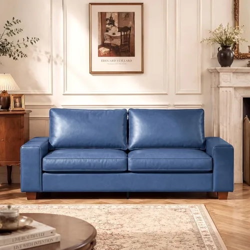 Miniatura 10 de COUCHOICE Moderno sofá biplaza de piel sintética, sofá pequeño compacto con cojines de resorte y marco de madera maciza, funda extraíble fácil