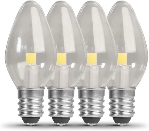 Feit Electric BP7C7/827/LED/4 0.6W Equivalente a 7W 30 Lúmenes Base de Candelabro Cuatro Bombillas LED C7 de Luz Nocturna, 2.1" H x 0.9" D, 2700K