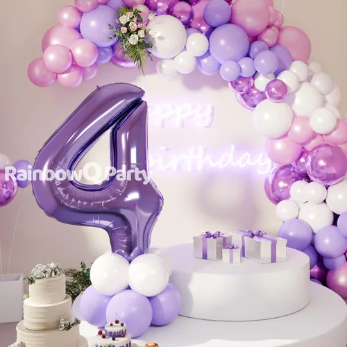 Miniatura 8 de Globo de número 0 de 40 pulgadas de RainbowQ Party, grande, color púrpura, para niños o niñas, números del 0 al 9, de papel de aluminio y Mylar