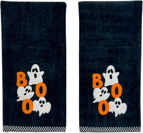 Serafina Home Toallas de mano de baño de Halloween, fantasmas bordados, diseño Boo, juego de 2, color negro, 16 x 25 pulgadas