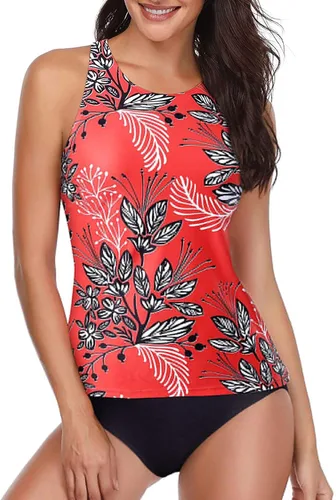 Miniatura 4 de Holipick - Conjunto de tankini de dos piezas para mujer, traje de baño sin mangas, con control de abdomen, cuello alto estilo halter y pantalones
