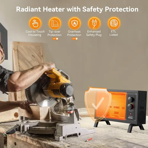 Miniatura 5 de Shinic Calentadores radiantes para uso en interiores para habitaciones grandes, calentador eléctrico de calentamiento rápido de 1500 W/750 W
