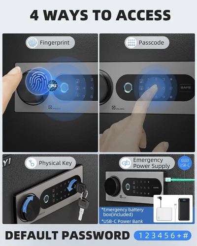 Miniatura 3 de DAYI Caja de seguridad biométrica de huellas dactilares, caja fuerte para el hogar de 0.8 pies cúbicos con bolsa ignífuga, panel táctil digital