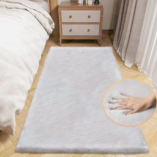 Miniatura 90 de ORINOVA Alfombra de felpa marrón claro beige de 8 x 10 pies para sala de estar, alfombra bohemia esponjosa de piel de conejo grande para dormitorio