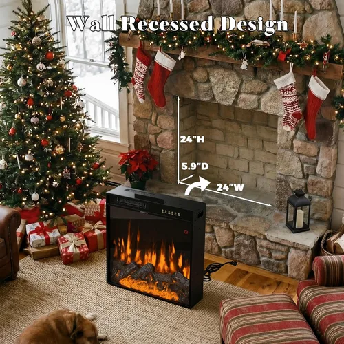 Miniatura 4 de Homsee Chimenea eléctrica empotrada de 23.6 pulgadas, calentador de chimenea con control remoto, 1500/750 W, chimenea, pequeñas chimeneas