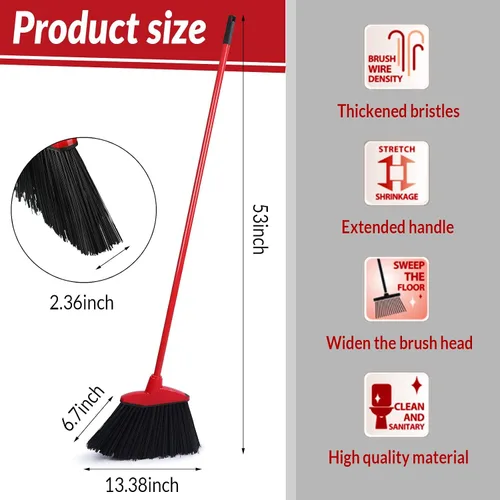 Miniatura 2 de Escoba de 8 piezas a granel escoba angular comercial resistente para interiores y exteriores con mango de metal recubierto para patio, garaje