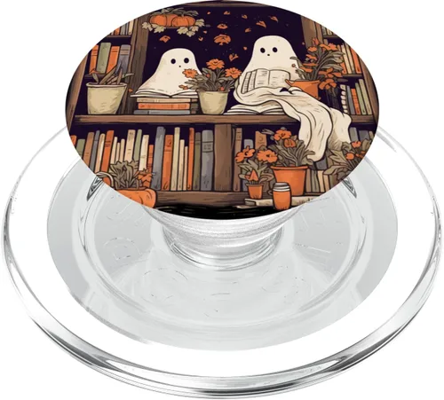 Miniatura 8 de Libros de lectura de fantasmas espeluznantes en una biblioteca PopSockets Standard PopGrip