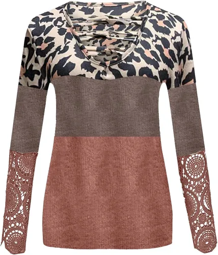 Miniatura 4 de Blusa de punto con estampado de leopardo y manga larga para mujer, con cuello en V, de moda, para otoño
