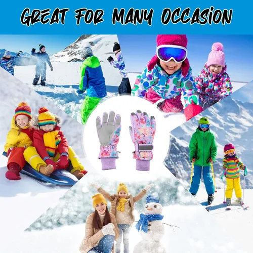 Miniatura 3 de JANGANNSA Guantes de esquí de invierno para niños y niñas, guantes de nieve para clima frío, guantes de esquí y snowboard impermeables con forro