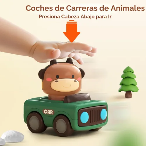 Miniatura 2 de iPlay, iLearn Coches de juguete a presión para niños pequeños de 1 a 3 años, coches de carreras de animales para bebés, juego de vehículos de juego