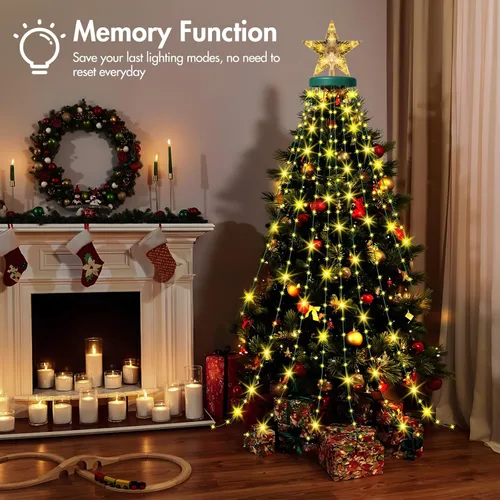 Miniatura 5 de Luces solares para árbol de Navidad con estrella de 6.6 pies x 16 líneas, 410 luces LED de Navidad con 8 modelos de temporizador remoto, luces