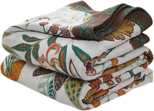 Miniatura 34 de Manta bohemia 100% algodón orgánico ultra suave transpirable rústico edredón de 50 x 60 pulgadas con pájaros y flores para sofá, silla, cama, sillón