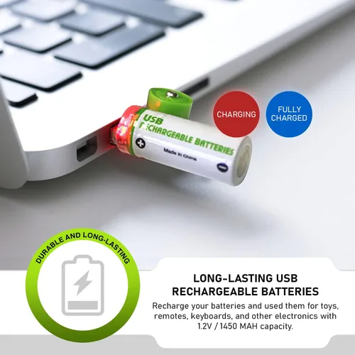 Miniatura 5 de Survival Frog EasyPower - Baterías recargables USB AA de 1.2 V/1450 mAh de larga duración, doble A USB Co. - (paquete de 4)