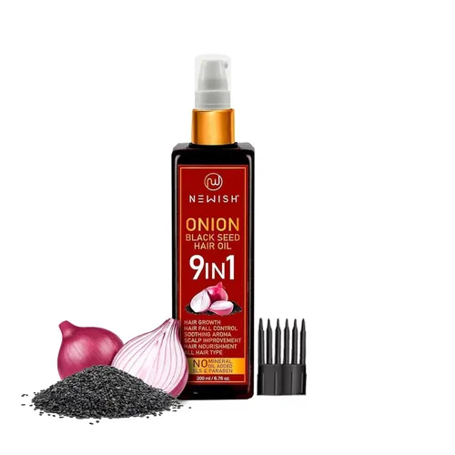 Newish Black Seed Onion Oil for Hair Regrowth and Care, With Castor, Almond, Sunflower, Methi & Jojoba Oils for Shiny Hair (200 ml)