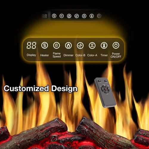 Miniatura 4 de R.W.FLAME - Inserto de chimenea eléctrica de 34" con colores de llama ajustables, colores de leña, velocidad y brillo de la llama, control remoto
