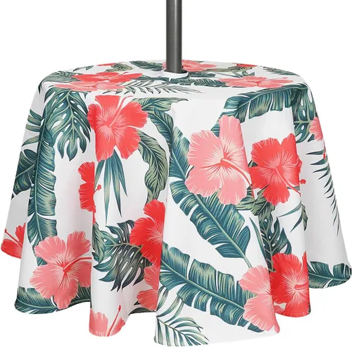 Miniatura 24 de SquarePie Mantel redondo de 60 pulgadas para exteriores con agujero para sombrilla y cremallera, resistente al agua, a prueba de derrames, mantel