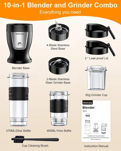 Miniatura 6 de Licuadora de batidos, licuadora personal de 650 W para batidos y licuados con taza molinillo y 2 tazas portátiles sin BPA (20 onzas + 14 onzas)