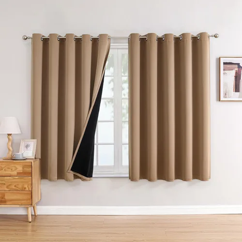 Miniatura 81 de ChrisDowa - Cortinas 100% opacas, para dormitorio, con forro negro, 2 capas gruesas, aislamiento térmico y ojales, 63 pulgadas de largo, juego de 2