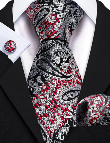 Miniatura 214 de Barry.Wang - Juego de corbata de seda para hombre, diseño de cachemira, pañuelo y gemelos de bolsillo