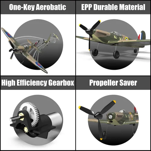 Miniatura 3 de ANTSIR Avión de control remoto para adultos Supermarine Spitfire, avión RC de 4 canales con giroscopio acrobático de 6 ejes, WW2 Warbird Fighter Gb