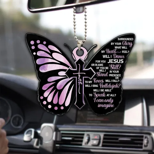 Miniatura 9 de Talataca Mariposa azul, orar por Dios Jesús CROS cristiano 2D espejo retrovisor plano coche accesorios de árbol de Navidad decoración colgante