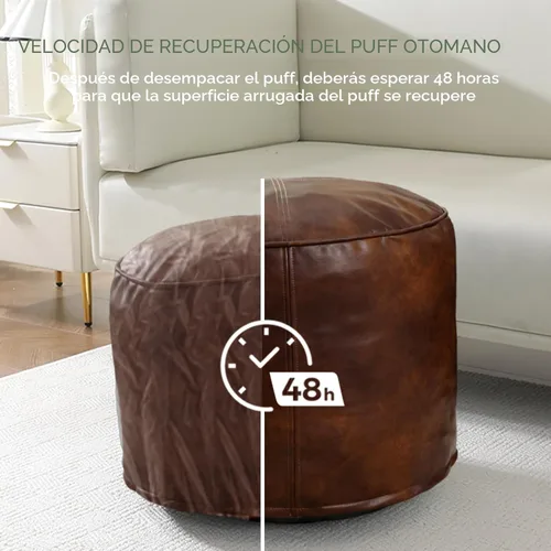Miniatura 7 de HIGOGOGO Puf redondo de relleno otomano, pufs de piel sintética con relleno de trozos de espuma, puf peludo y esponjoso, taburete de almacenamiento