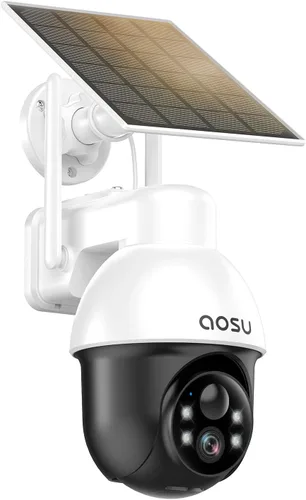 aosu Cámara de seguridad solar inalámbrica para exteriores con PTZ panorámico, seguimiento automático humano, visión nocturna 2K, alarma de luz y