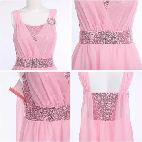 Miniatura 3 de IBAKOM Disfraces de baile lírico para mujer, vestido de baile contemporáneo con lentejuelas brillantes, vestido de baile fluido de gasa