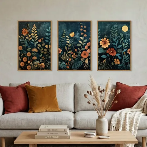 Miniatura 16 de Celestdeco Juego de arte de pared en lienzo abstracto y neutro grande con marco naranja, moderno y minimalista para pared, diseño geométrico bohemio