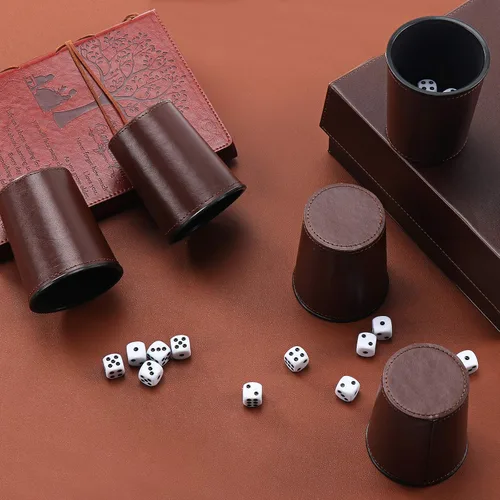 Miniatura 5 de Party Games - Juego de dados de cuero, 6 tazas de dados de cuero negro + 30 dados + funda exclusiva de almacenamiento y transporte hecha de piel
