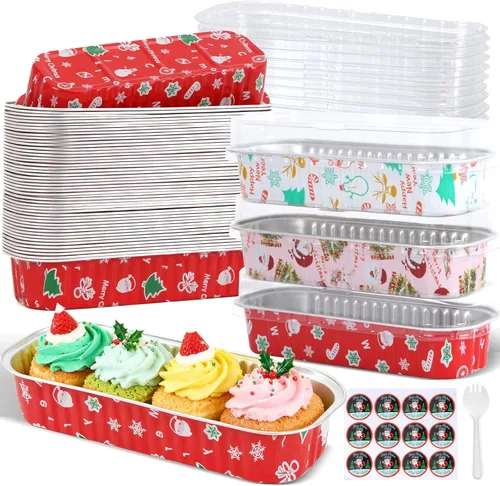 Miniatura 17 de Paquete de 100 mini moldes para pasteles de 6.8 onzas con tapas, moldes para hornear de papel de aluminio, recipientes individuales para postres