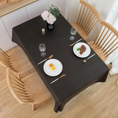 Miniatura 5 de LIBERECOO Mantel de vinilo con reverso de franela, negro sólido, impermeable, resistente a las manchas, mantel de mesa fácil de limpiar