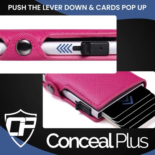 Miniatura 3 de Conceal Plus - Cartera Card Blocr para mujer, bloqueo RFID, delgada, minimalista, tarjetero, saffiano, poliuretano, rosa