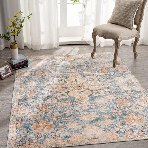 Miniatura 452 de Syalife 4x6 Alfombra Lavable para Área, Ultra Suave Antideslizante, Pila Baja, Alfombra Vintage Resistente a Manchas para Sala de Estar, Alfombra