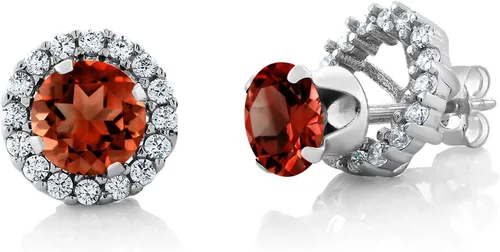 Miniatura 36 de Gem Stone King Aretes redondos de plata de ley 925 de 0.236 in con piedra natal extraíble para mujer