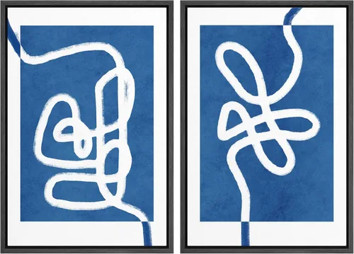 Miniatura 107 de SIGNWIN Lienzo enmarcado para pared, juego de arte de collage de ondas en espiral de mediados de siglo, formas abstractas, acogedor, neutro