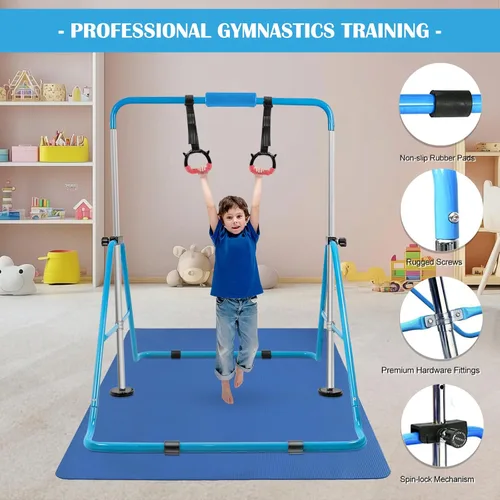 Miniatura 6 de Gymnastics Bar for Kids,Folding Gymnastic Training Kip Bar with Rings,Gymnastics Equipment for Kids,5-Level Adjustable Height Fitness Equipment for
