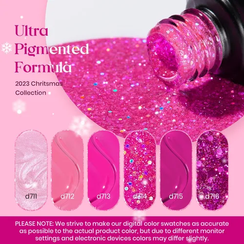 Miniatura 3 de Beetles - Juego de esmaltes en gel para uñas de Navidad, color rosa, rosa, nude, brillantina, luz brillante, kit de 6 colores para semipermanente