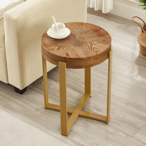 Miniatura 6 de Mesas de centro redondas de madera con patas de metal, mesa de centro circular de granja para sala de estar, mesas de café rústicas de madera