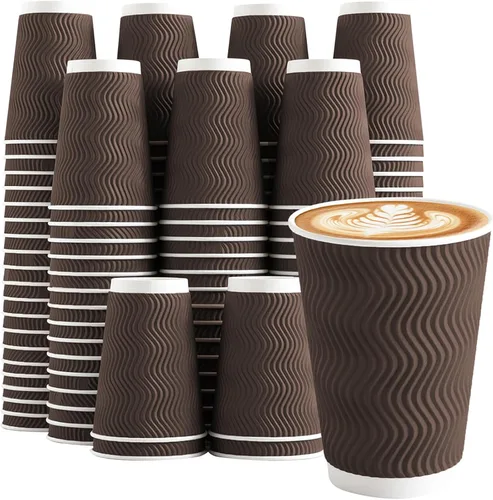 Miniatura 15 de Clawsoff Paquete de 150 tazas de café de 8 onzas, desechables, corrugado, aisladas, onduladas, de papel de pared, tazas de café de 8 onzas