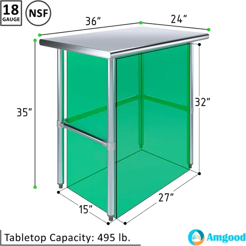 Miniatura 3 de Mesa de trabajo de acero inoxidable de base abierta de 24 pulgadas x 36 pulgadas Residencial y comercial Preparación de alimentos Estación