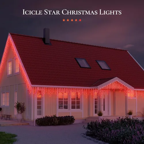 Miniatura 7 de Cadena de luces de Navidad con diseño de carámbanos de 200 LED con estrella, 5 metros de largo, 40 gotas, 8 modos con temporizador, luces