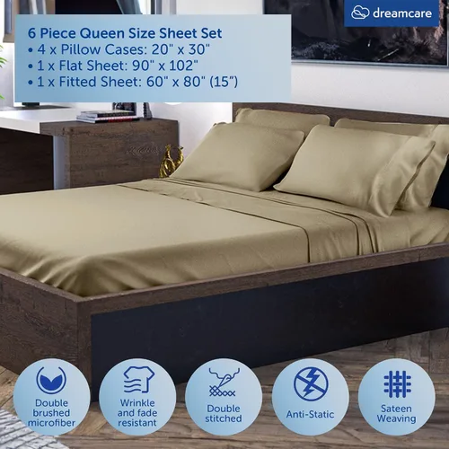 Miniatura 351 de DREAMCARE Juego de sábanas Queen – 6 piezas Sábanas de enfriamiento – hasta 15” Sábanas profundas tamaño Queen – Colección 2500 Supreme – Extra 03