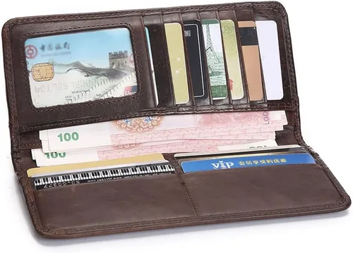 Miniatura 4 de Bolso de mano grande y largo de cuero para hombre, billetera plegable, tarjetero para hombre, para chequera y tarjetas de identificación, regalo