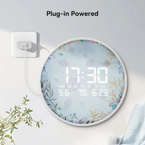 Miniatura 4 de Reloj de pared digital inteligente iluminado con calendario de temperatura, reloj de pantalla grande, reloj LED moderno de 12/24 horas para sala